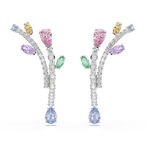 Drop earrings, Mixed cuts, Multicolored, Rhodium plated