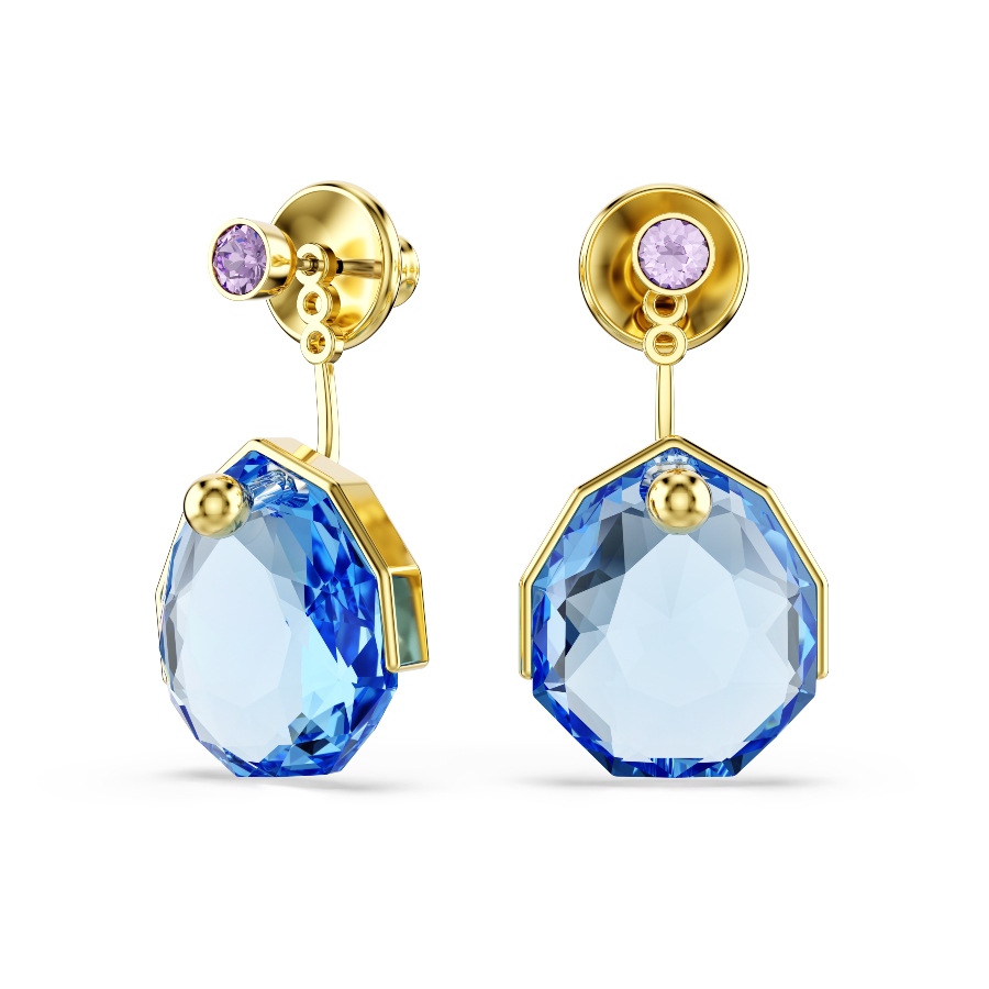 Earring jackets, Blue, Gold-tone plated Gema Swarovski 2
