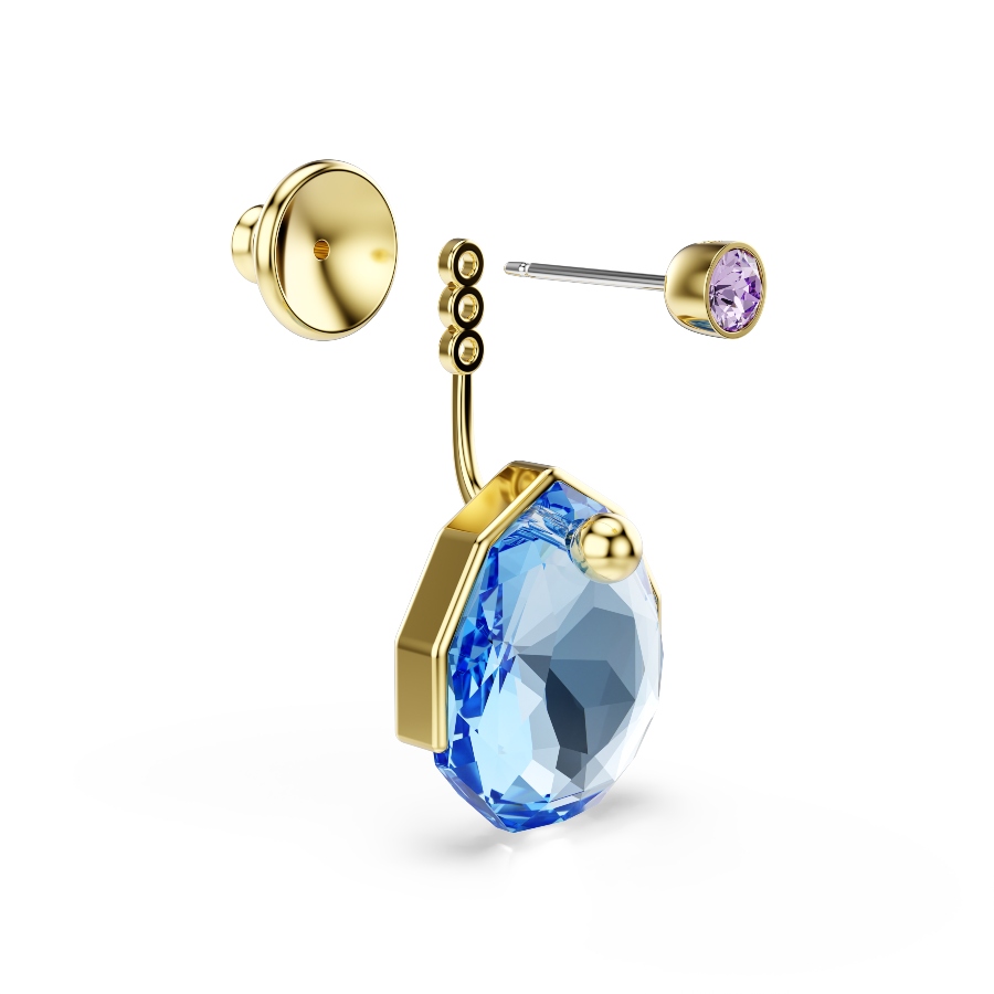 Earring jackets, Blue, Gold-tone plated Gema Swarovski 3
