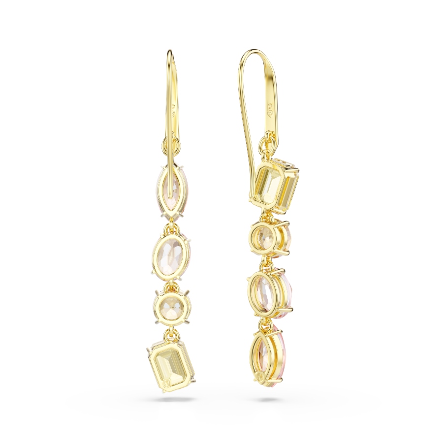 Drop earrings, Asymmetrical design, Mixed cuts, Pink, Gold-tone plated Gema Swarovski 4