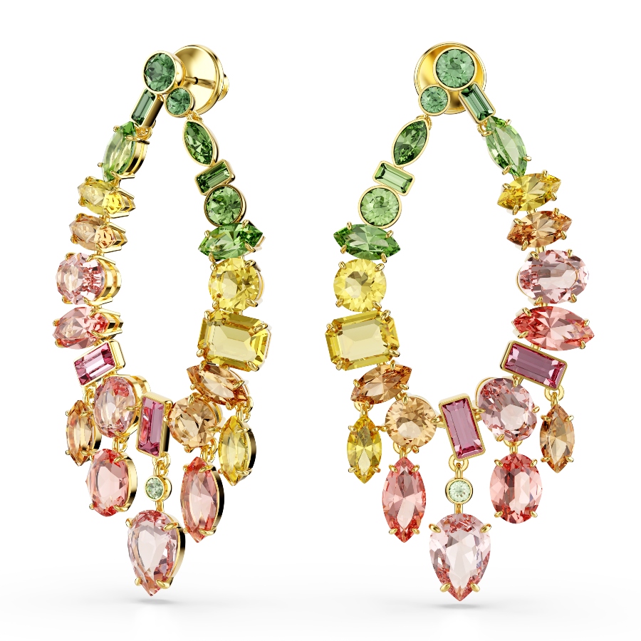 Drop earrings, Mixed cuts, Chandelier, Multicolored, Gold-tone plated Gema Swarovski 2