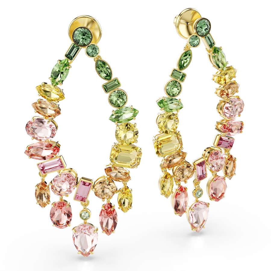 Drop earrings, Mixed cuts, Chandelier, Multicolored, Gold-tone plated Gema Swarovski 3