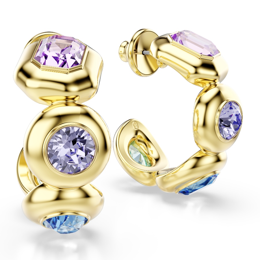 Hoop earrings, Mixed cuts, Multicolored, Gold-tone plated Gema Swarovski 3
