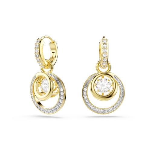 Drop earrings, Round cut, White, Gold-tone plated