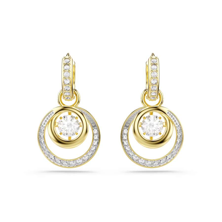 Drop earrings, Round cut, White, Gold-tone plated Hyperbola Swarovski 2