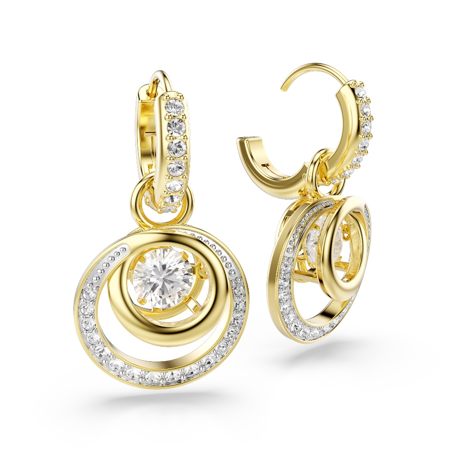 Drop earrings, Round cut, White, Gold-tone plated Hyperbola Swarovski 3