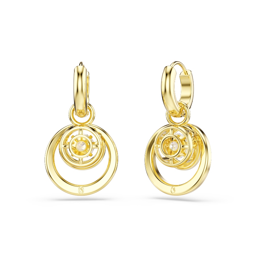 Drop earrings, Round cut, White, Gold-tone plated Hyperbola Swarovski 4