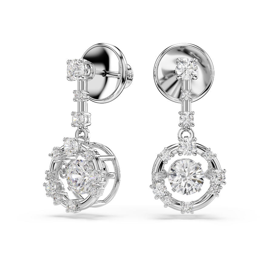 Drop earrings, Round cut, Dancing stone, White, Rhodium plated Constella Swarovski 2