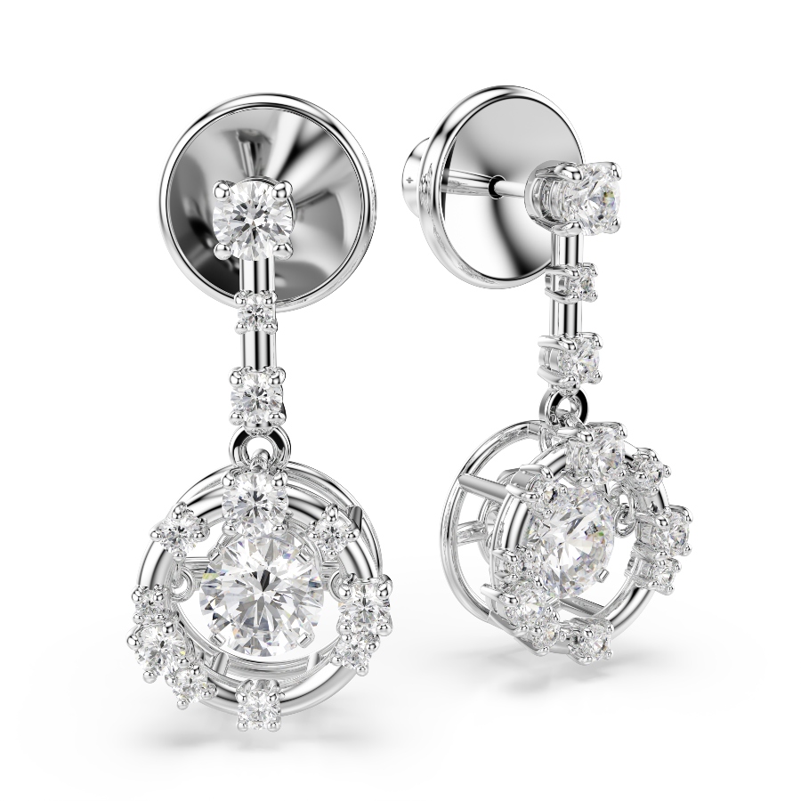 Drop earrings, Round cut, Dancing stone, White, Rhodium plated Constella Swarovski 3