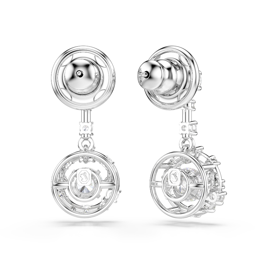 Drop earrings, Round cut, Dancing stone, White, Rhodium plated Constella Swarovski 4