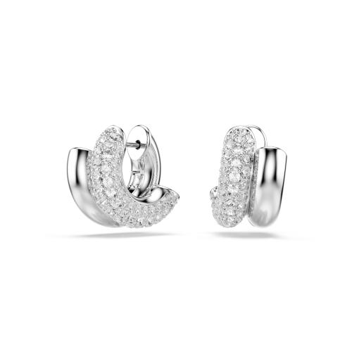 Hoop earrings, Round cut, White, Rhodium plated Dextera Swarovski