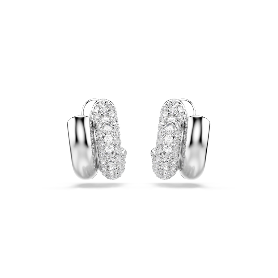 Hoop earrings, Round cut, White, Rhodium plated Dextera Swarovski 2