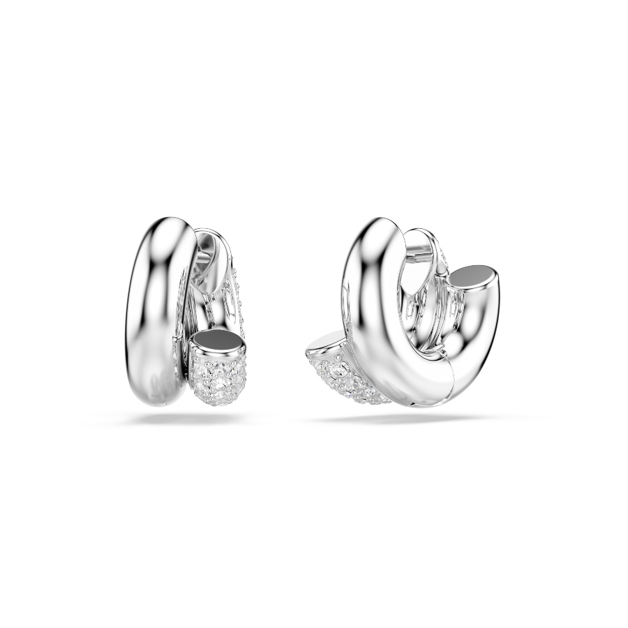 Hoop earrings, Round cut, White, Rhodium plated Dextera Swarovski 4
