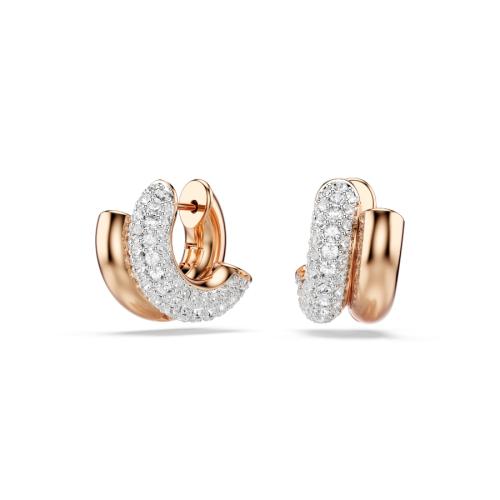 Hoop earrings, Round cut, White, Rose gold-tone plated Dextera Swarovski