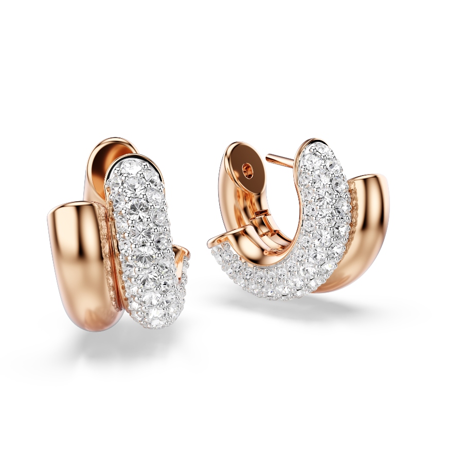 Hoop earrings, Round cut, White, Rose gold-tone plated Dextera Swarovski 3