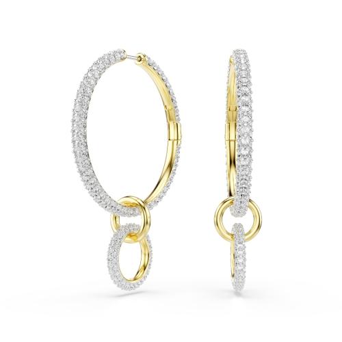 Hoop earrings, Round cut, White, Gold-tone plated Dextera Swarovski