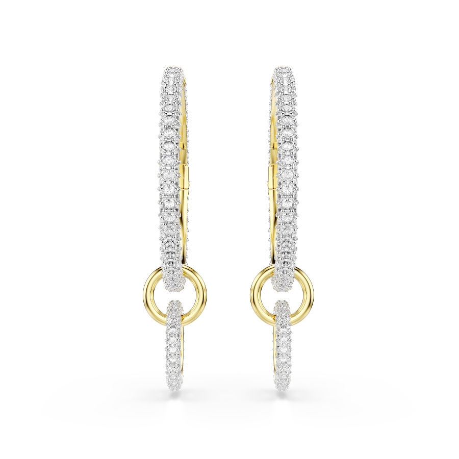 Hoop earrings, Round cut, White, Gold-tone plated Dextera Swarovski 2