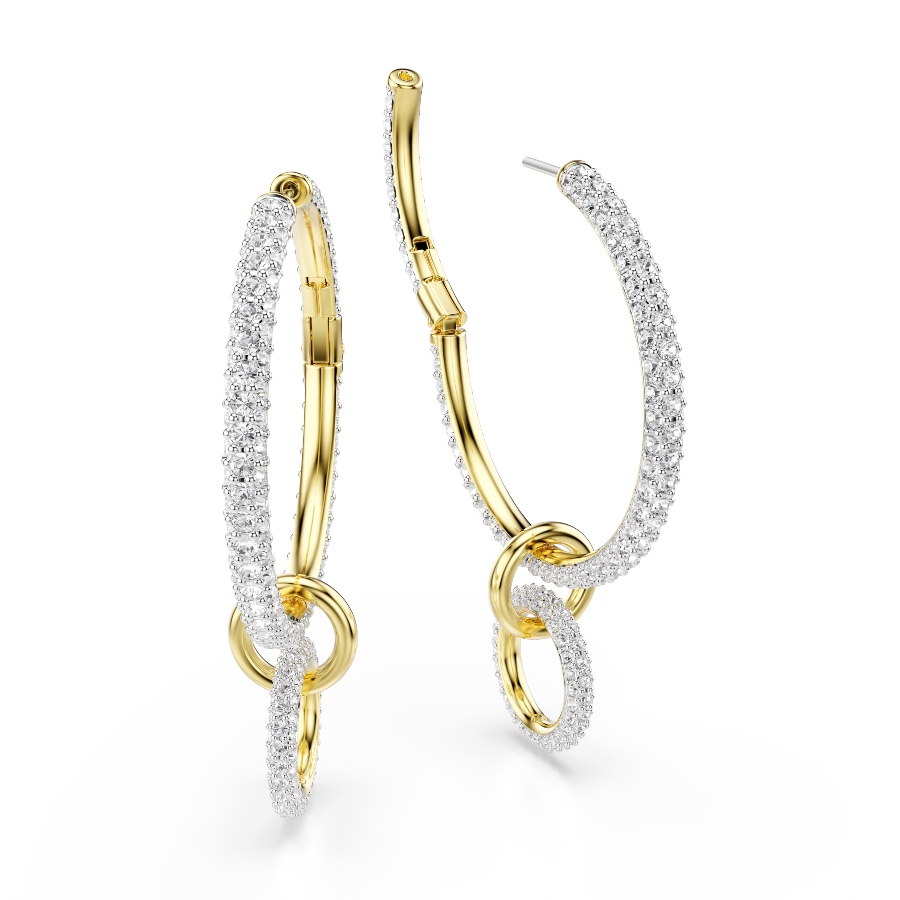 Hoop earrings, Round cut, White, Gold-tone plated Dextera Swarovski 3