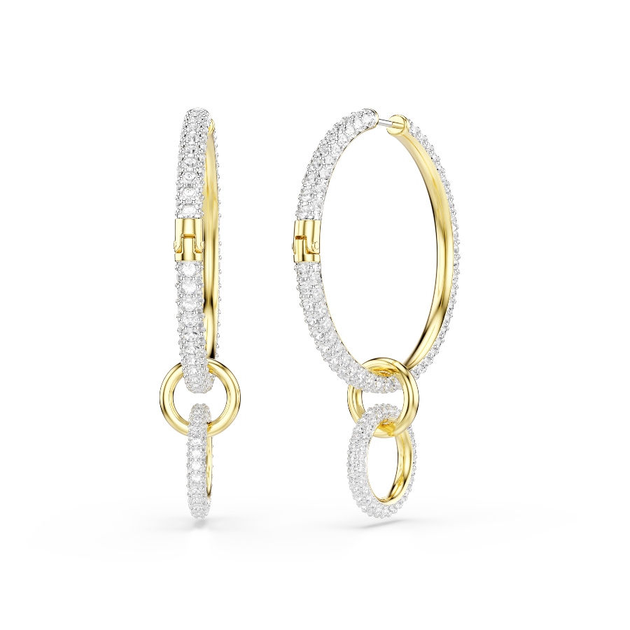 Hoop earrings, Round cut, White, Gold-tone plated Dextera Swarovski 4