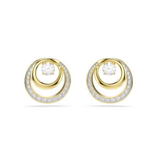 Stud earrings, Round cut, White, Gold-tone plated Hyperbola Swarovski