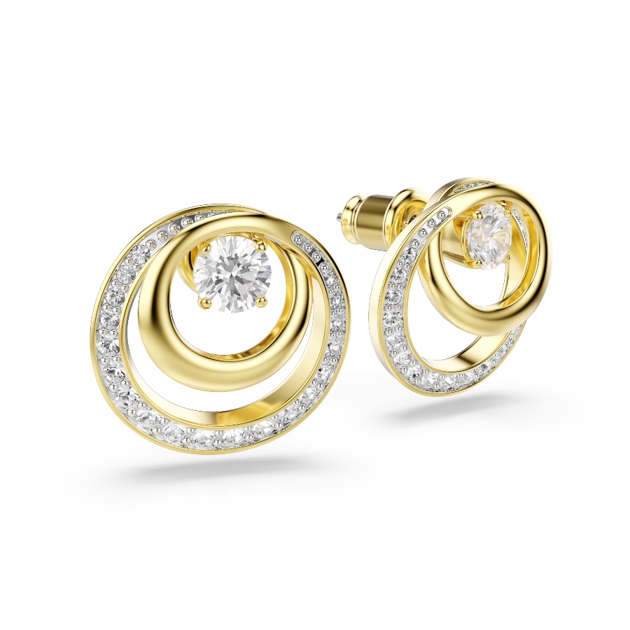 Stud earrings, Round cut, White, Gold-tone plated Hyperbola Swarovski 3