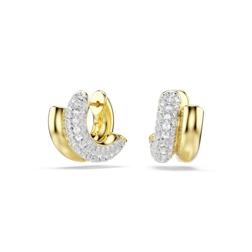 Hoop earrings, Round cut, White, Gold-tone plated Dextera Swarovski