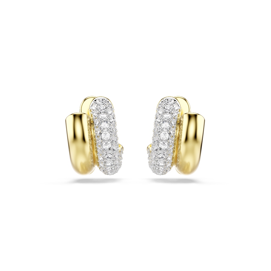 Hoop earrings, Round cut, White, Gold-tone plated Dextera Swarovski 2
