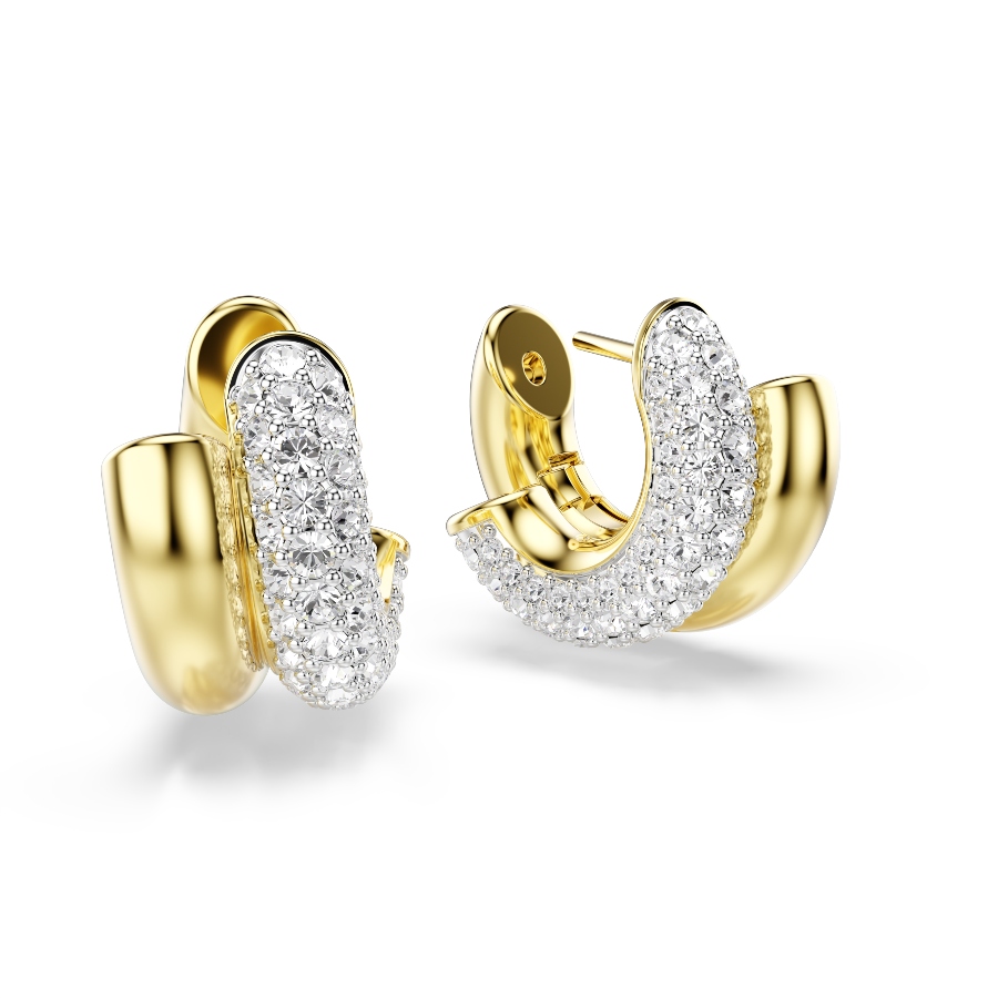 Hoop earrings, Round cut, White, Gold-tone plated Dextera Swarovski 3