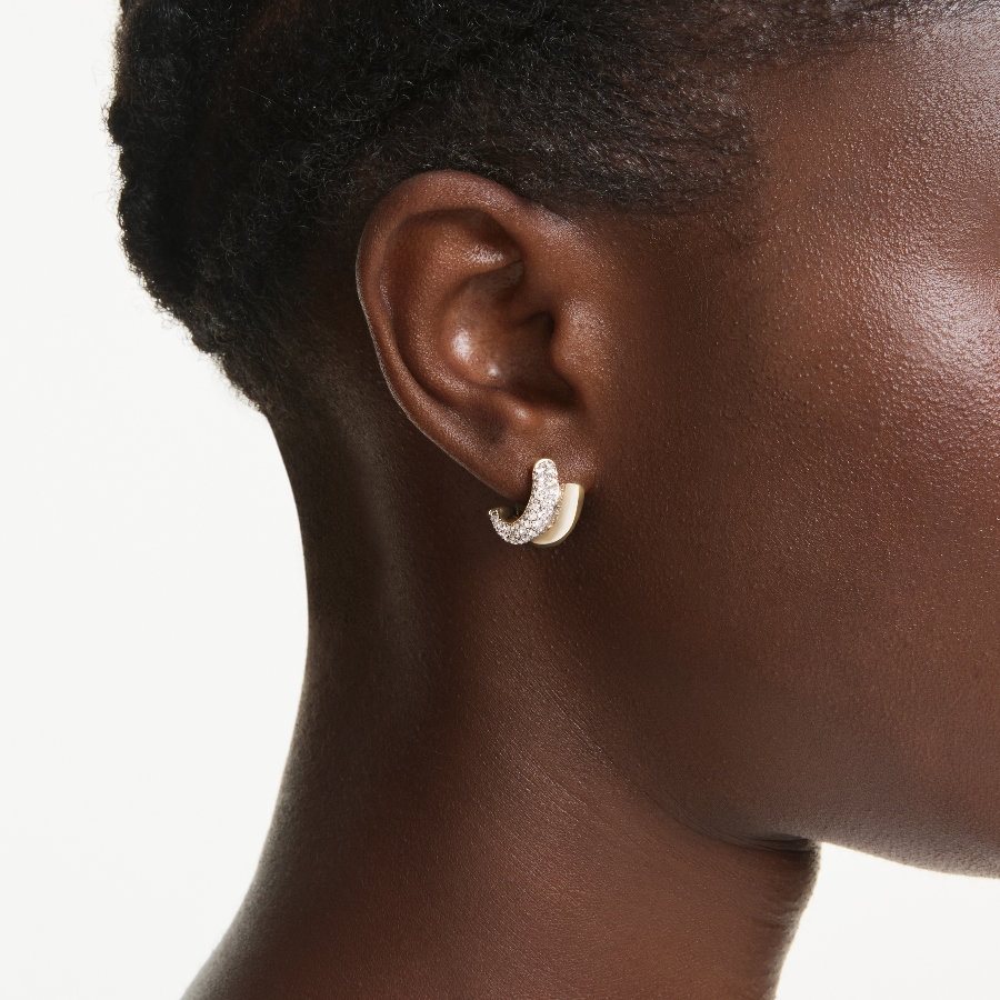 Hoop earrings, Round cut, White, Gold-tone plated Dextera Swarovski 5