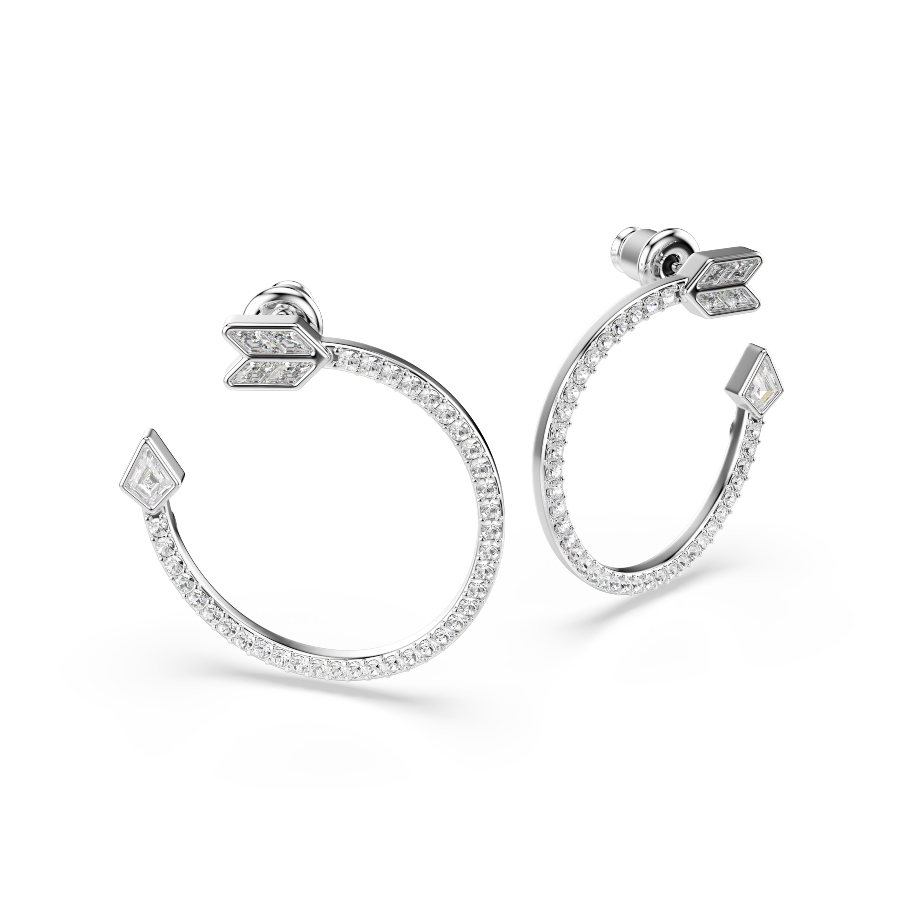 Hoop earrings, Mixed cuts, Arrow, White, Rhodium plated Idyllia Swarovski 3