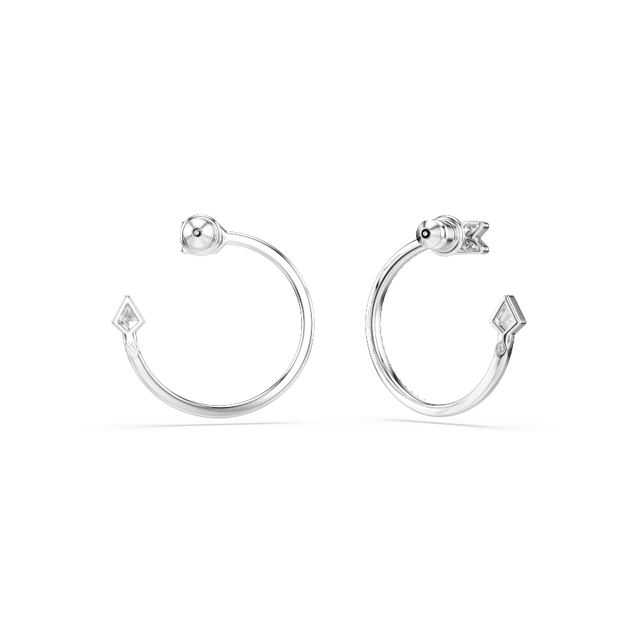 Hoop earrings, Mixed cuts, Arrow, White, Rhodium plated Idyllia Swarovski 4