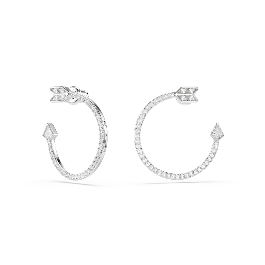 Hoop earrings, Mixed cuts, Arrow, White, Rhodium plated Idyllia Swarovski 5