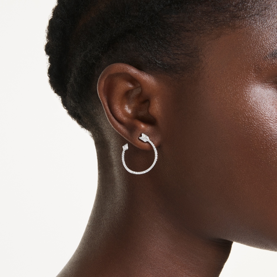 Hoop earrings, Mixed cuts, Arrow, White, Rhodium plated Idyllia Swarovski 6