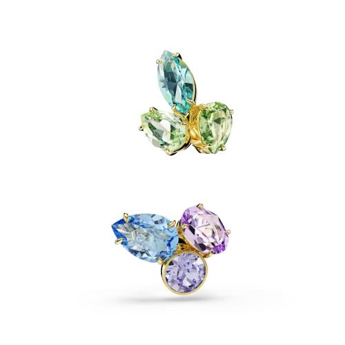 Ear cuffs, Asymmetrical design, Mixed cuts, Multicolored, Gold-tone plated Gema Swarovski