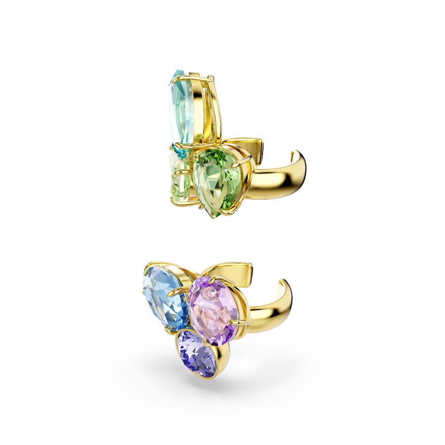 Ear cuffs, Asymmetrical design, Mixed cuts, Multicolored, Gold-tone plated Gema Swarovski 2