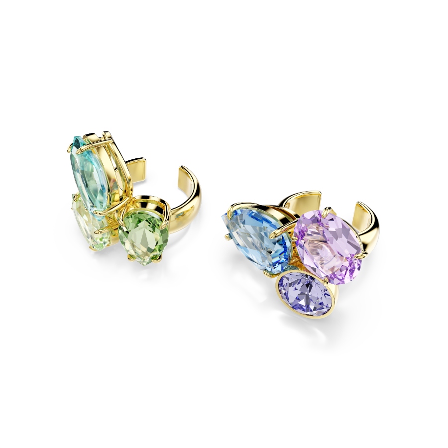 Ear cuffs, Asymmetrical design, Mixed cuts, Multicolored, Gold-tone plated Gema Swarovski 3