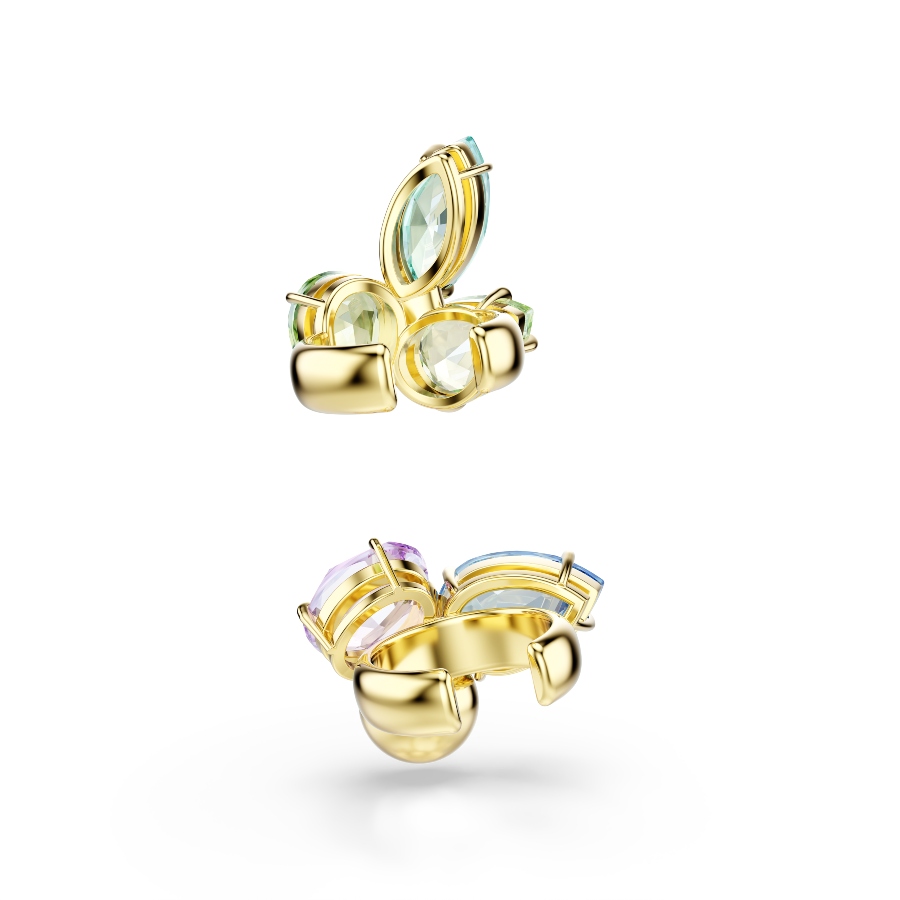Ear cuffs, Asymmetrical design, Mixed cuts, Multicolored, Gold-tone plated Gema Swarovski 4