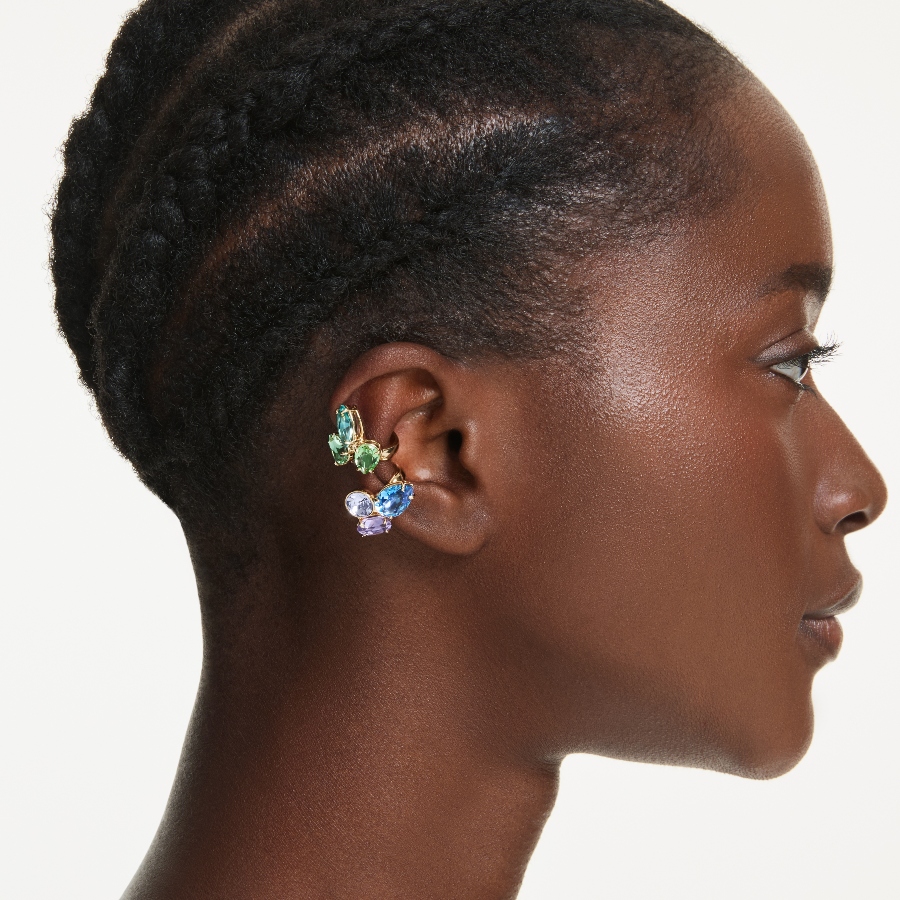 Ear cuffs, Asymmetrical design, Mixed cuts, Multicolored, Gold-tone plated Gema Swarovski 5