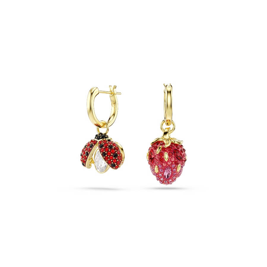 Drop earrings, Set (3), Ladybug, Clover, Strawberry, Multicolored, Gold-tone plated Idyllia Swarovski 2