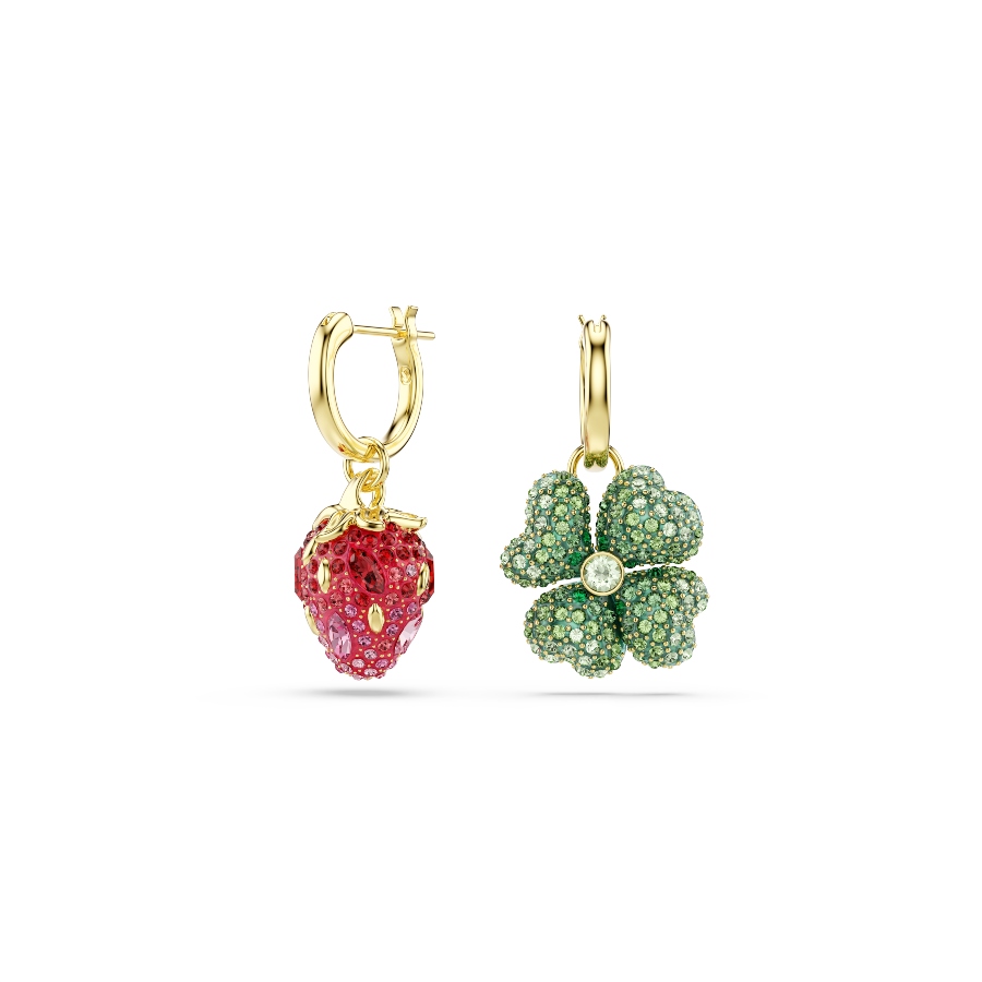 Drop earrings, Set (3), Ladybug, Clover, Strawberry, Multicolored, Gold-tone plated Idyllia Swarovski 3