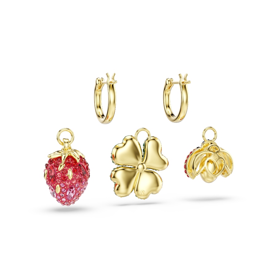 Drop earrings, Set (3), Ladybug, Clover, Strawberry, Multicolored, Gold-tone plated Idyllia Swarovski 6