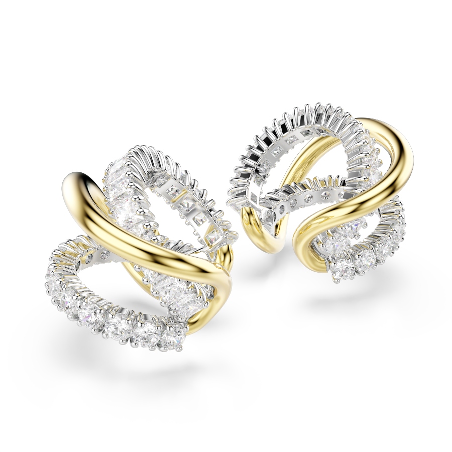 Ear cuffs, Mixed cuts, White, Mixed metal finish Hyperbola Swarovski 3