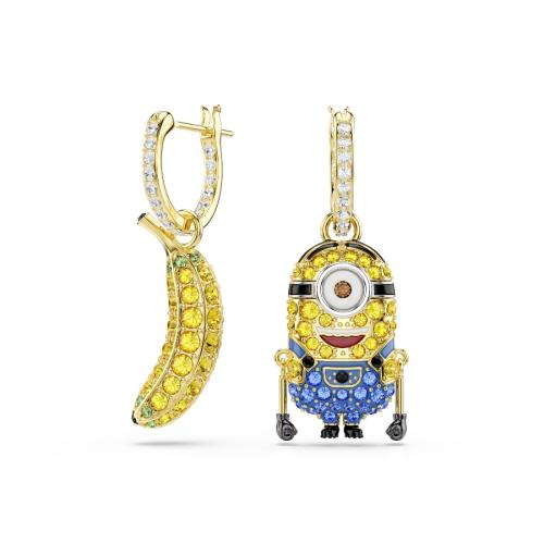 Stuart and Banana hoop earrings, Pavé, Multicolored, Gold-tone plated Minions Swarovski