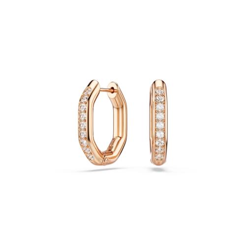 Hoop earrings, Octagon shape, Round cut, White, Rose gold-tone plated Dextera Swarovski
