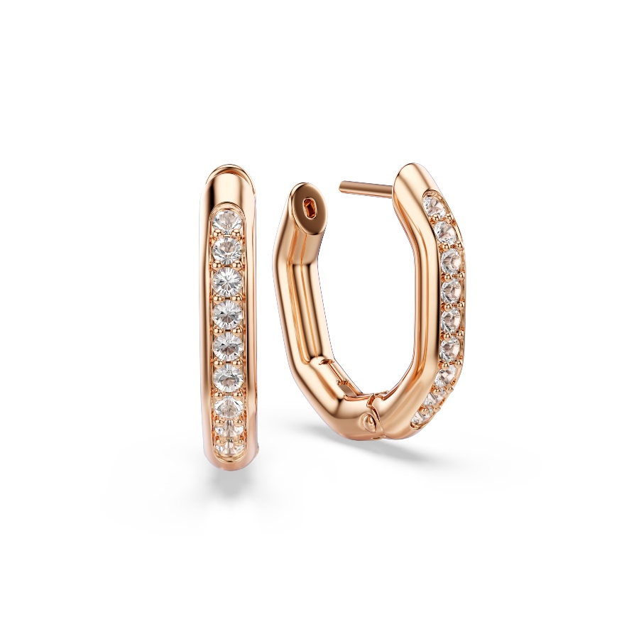Hoop earrings, Octagon shape, Round cut, White, Rose gold-tone plated Dextera Swarovski 3