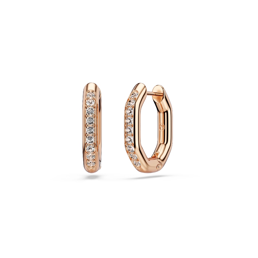 Hoop earrings, Octagon shape, Round cut, White, Rose gold-tone plated Dextera Swarovski 4