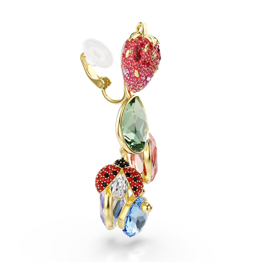Clip earrings, Mixed cuts, Fruit, Ladybug, Multicolored, Gold-tone plated Idyllia Swarovski 3