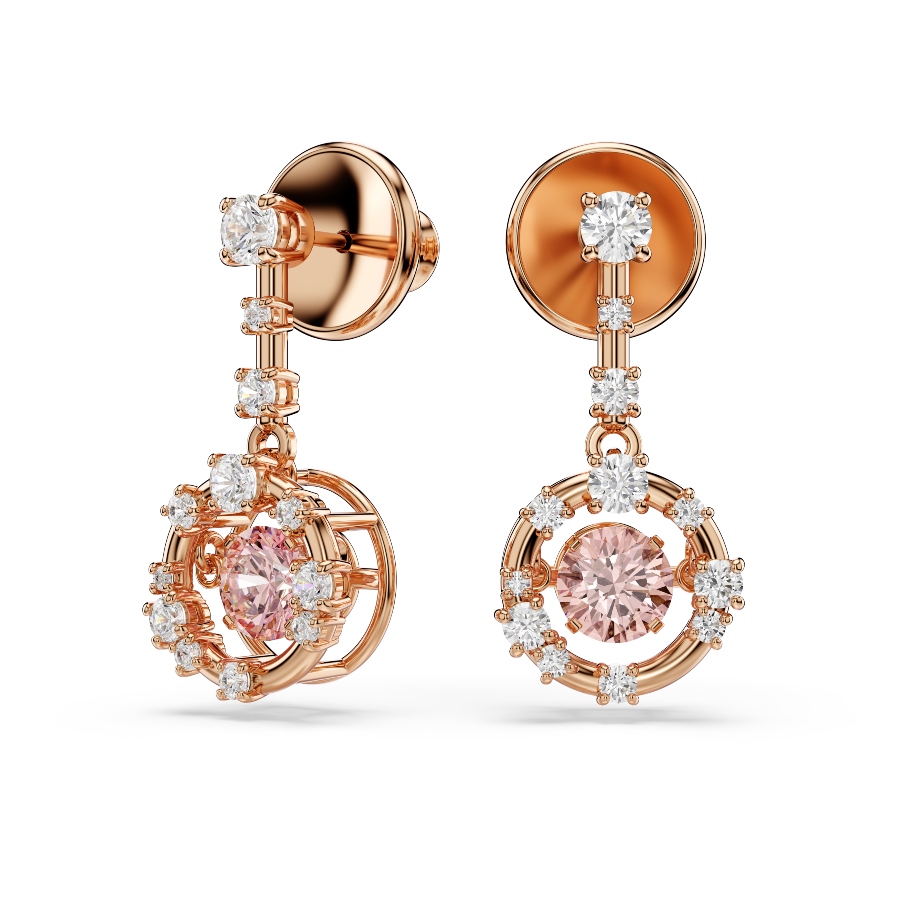 Drop earrings, Round cut, Dancing stone, Pink, Rose gold-tone plated Constella Swarovski 2
