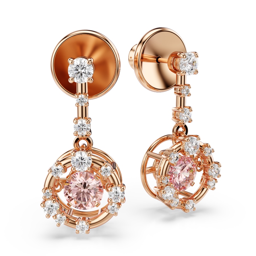 Drop earrings, Round cut, Dancing stone, Pink, Rose gold-tone plated Constella Swarovski 3