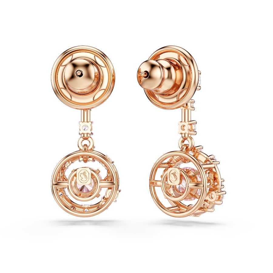 Drop earrings, Round cut, Dancing stone, Pink, Rose gold-tone plated Constella Swarovski 4